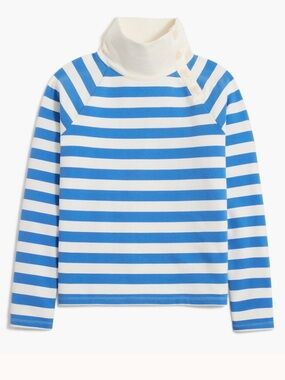 J.Crew Blue & White Striped Wide Collar Button Pullover Sweatshirt Size XL